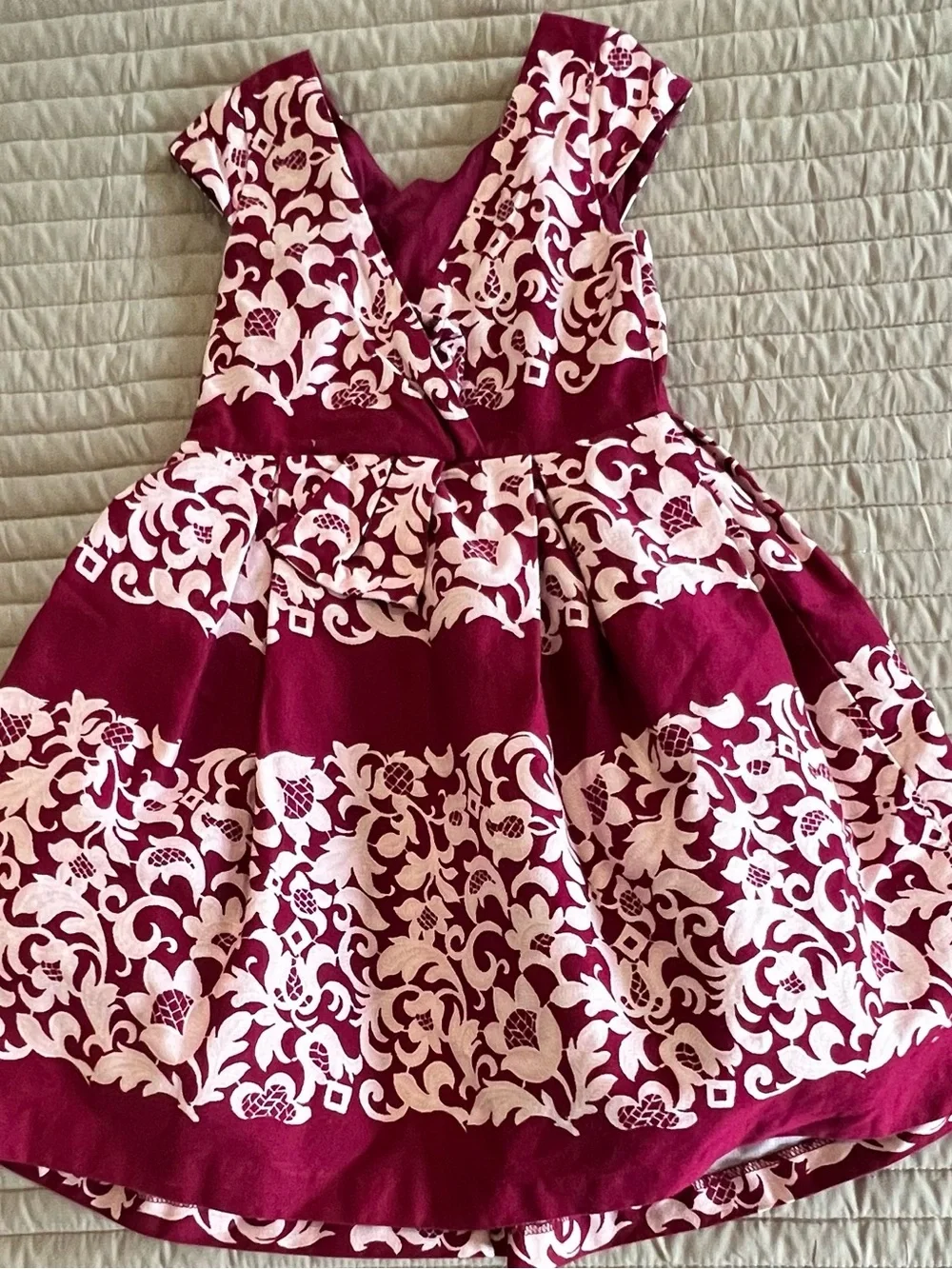 Janie and Jack Burgundy and Cream Floral Fit-and-Flare Dress